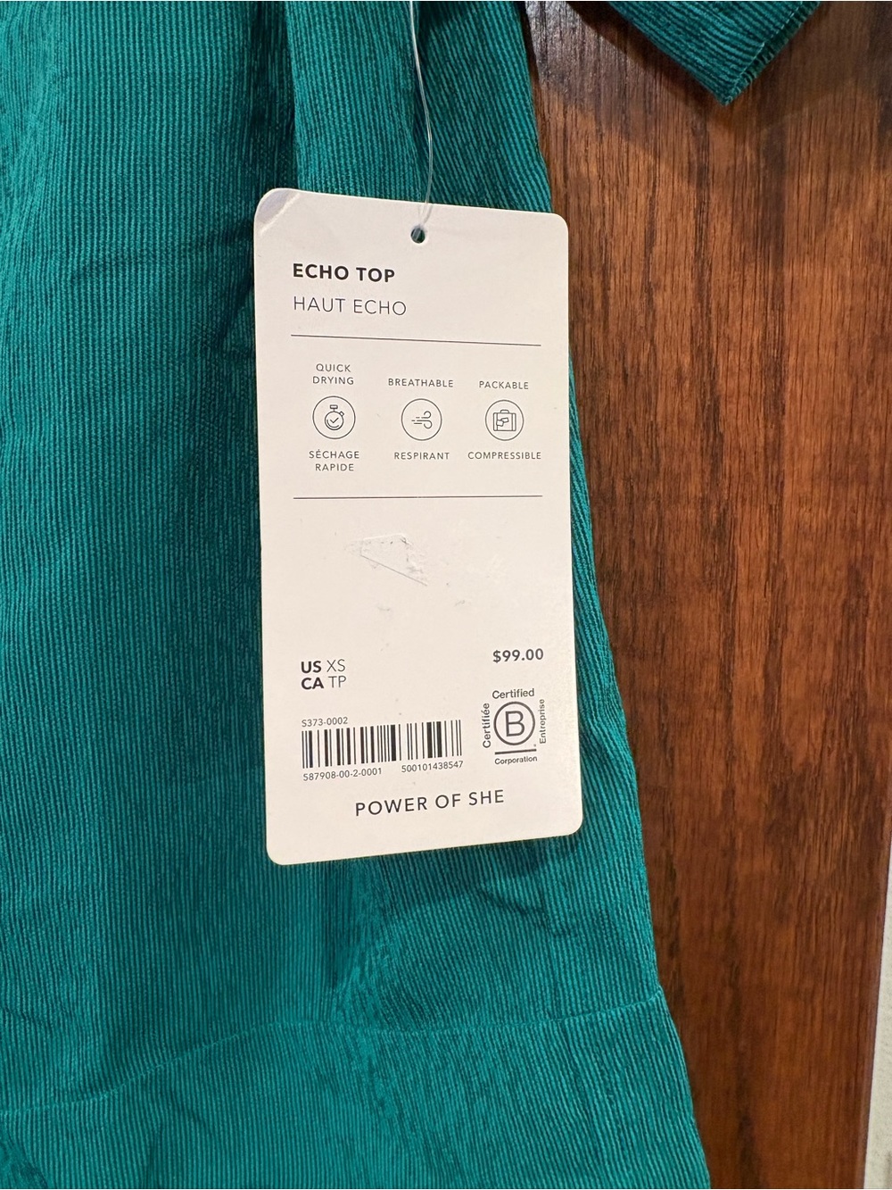 Athleta $99 NWT Echo Top Short Sleeve Button Up Teal Green XS P2P 19” L 21” - Picture 6 of 13